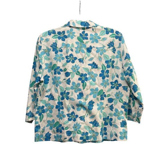Foxcroft Womens Floral Cotton Shirt Size 12 Blue & Green 100% Cotton - Picture 3 of 6